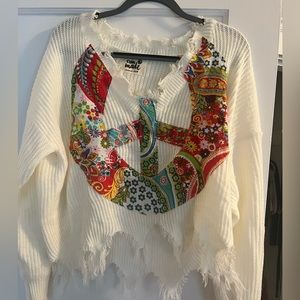 Erin Made Boho Peace Sign Cropped Sweater